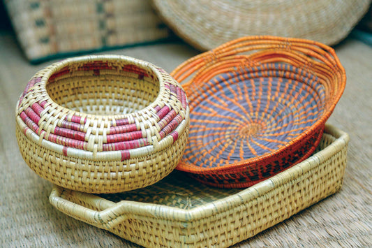 Hand crafted bamboo fiber basket